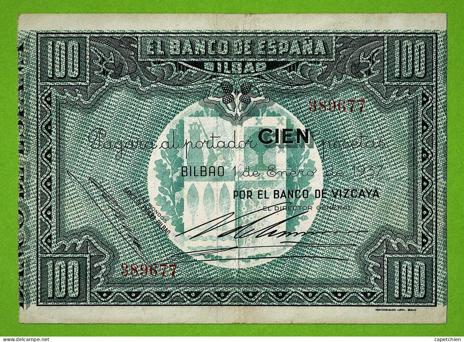 ESPAGNE / POR EL BANCO DE VIZCAYA / 100 PESETAS / 1 JANVIER 1937 - 100 Peseten