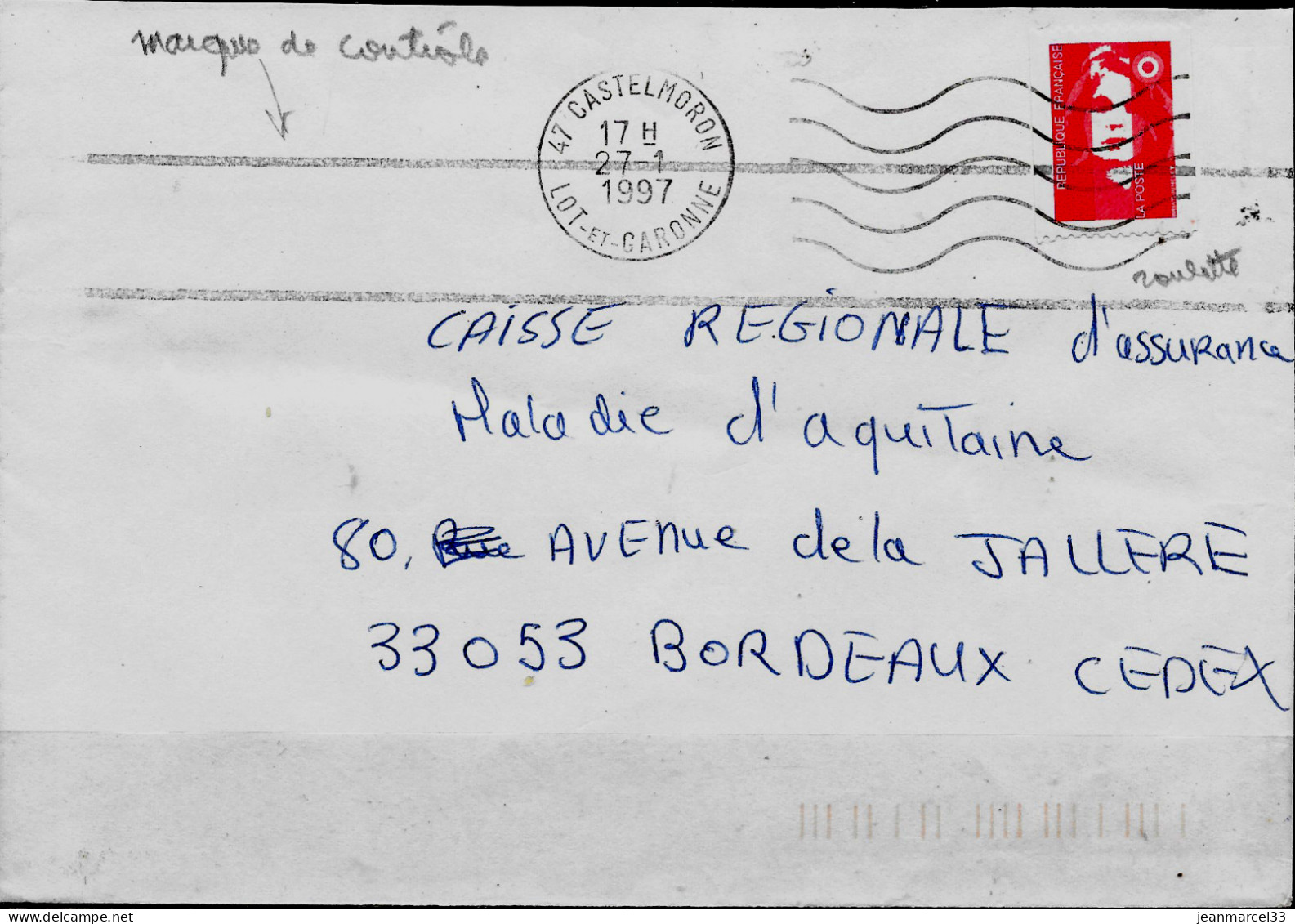 Marque De Contrôle Montée épisodiquement Sur La Toshiba Du Centre De Tri De Bordeaux Janvier 1997 - Storia Postale