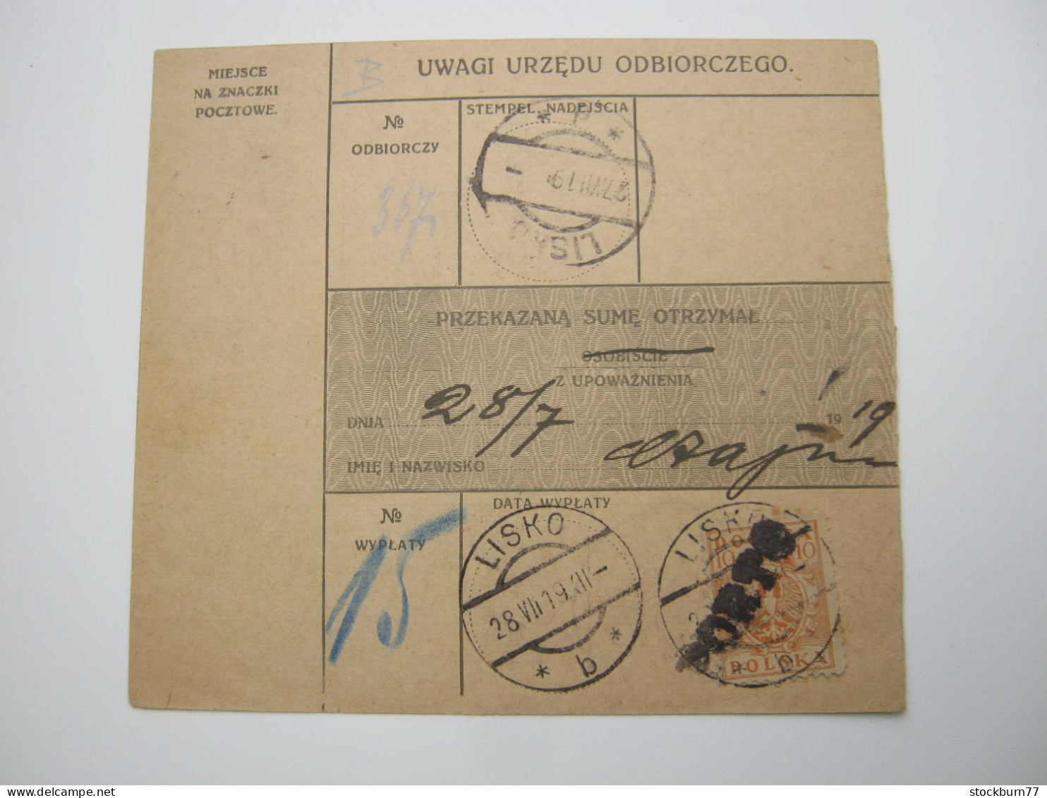 POLEN , 1919 ,  Postanweisung Aus LWIW  Mit Nachporto - Cartas & Documentos