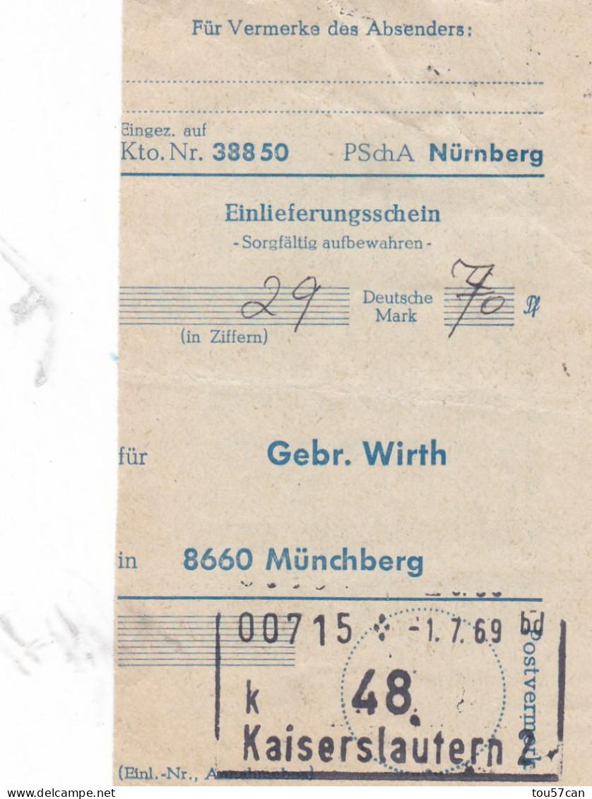 KAISERSLAUTERN - DEUTSCHLAND - EINLIEFERUNGSSHEIN. - 1950 - ...