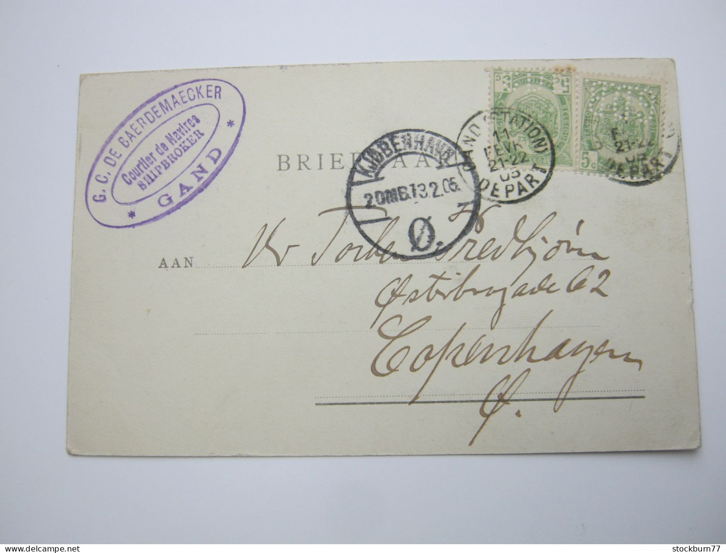 1905 , PERFIN ,  GDB , Carte Postale De  GAND    A Danmark - 1863-09