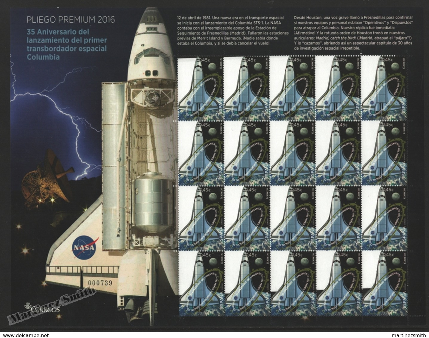 Espagne - Spain - España - Premium Sheet 2016 - Yvert 4764, 35th Ann. Launch Of First Columbia Space Ship - MNH - Volledige Vellen