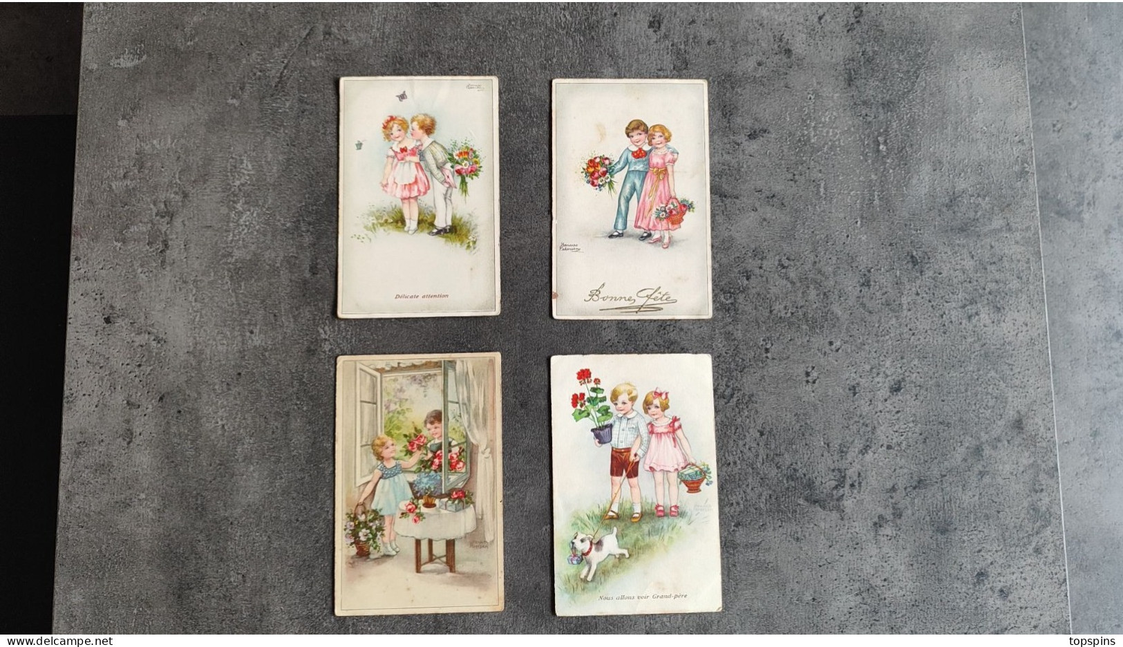 GERMANY LOT 4 CARTE POSTALE CP ENFANTS COUPLE BOUQUET FLEURS CHIEN  ILLUSTRATEUR HANNES PETERSEN VINTAGE BE - Petersen, Hannes