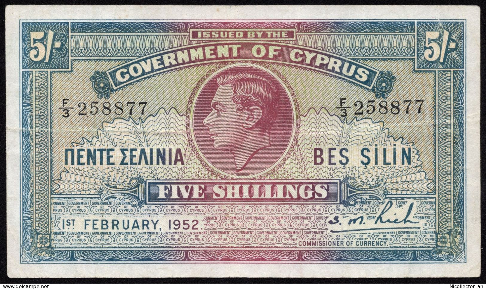 Cyprus 5 Shillings 1952 AVF Rare Banknote - Zypern