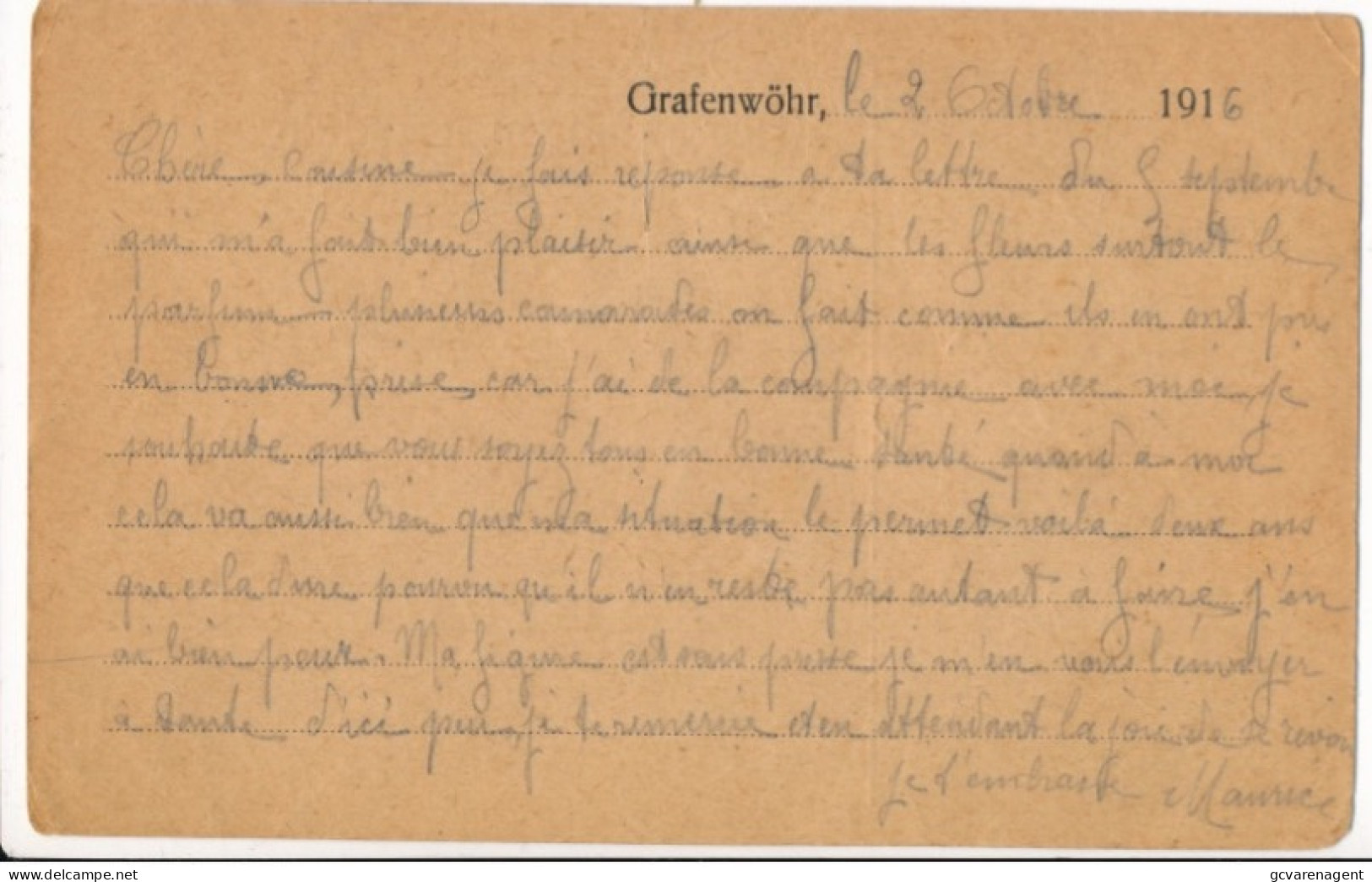 KRIEGSGEFANGENENSENDUNG 2 OKT 1916 - LAGER GRAFENWÖHR   TO EURE  FRANCE    == ZIE AFBEELDINGEN - Prisoners