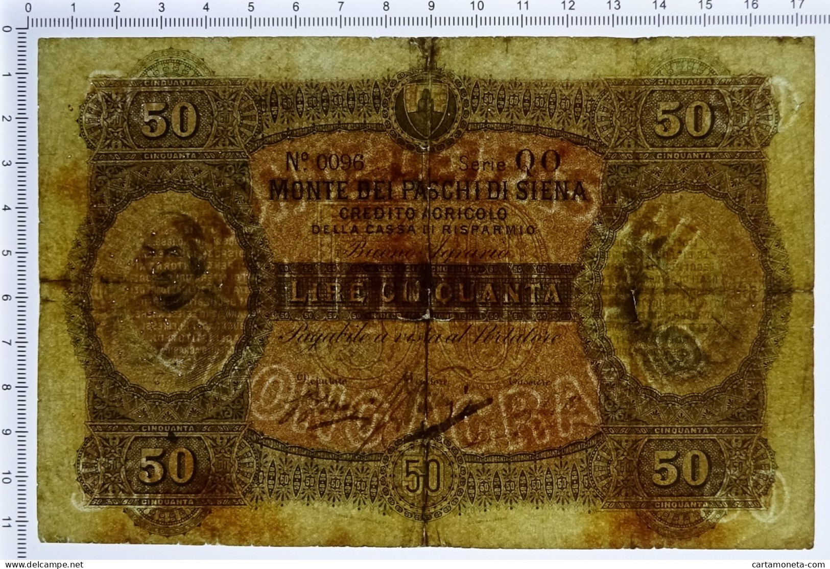 50 LIRE MONTE DEI PASCHI SIENA CREDITO AGRICOLO DATA A STAMPA 01/06/1898 MB/BB - Altri & Non Classificati