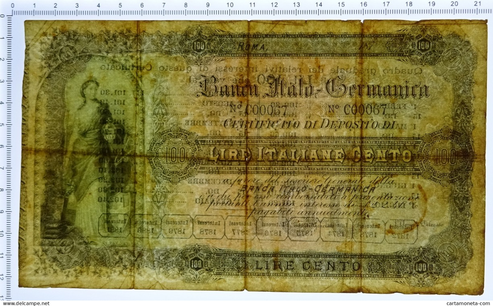 100 LIRE NON EMESSO BANCA ITALO-GERMANICA CERTIFICATO DI DEPOSITO 187_ BB- - Autres & Non Classés