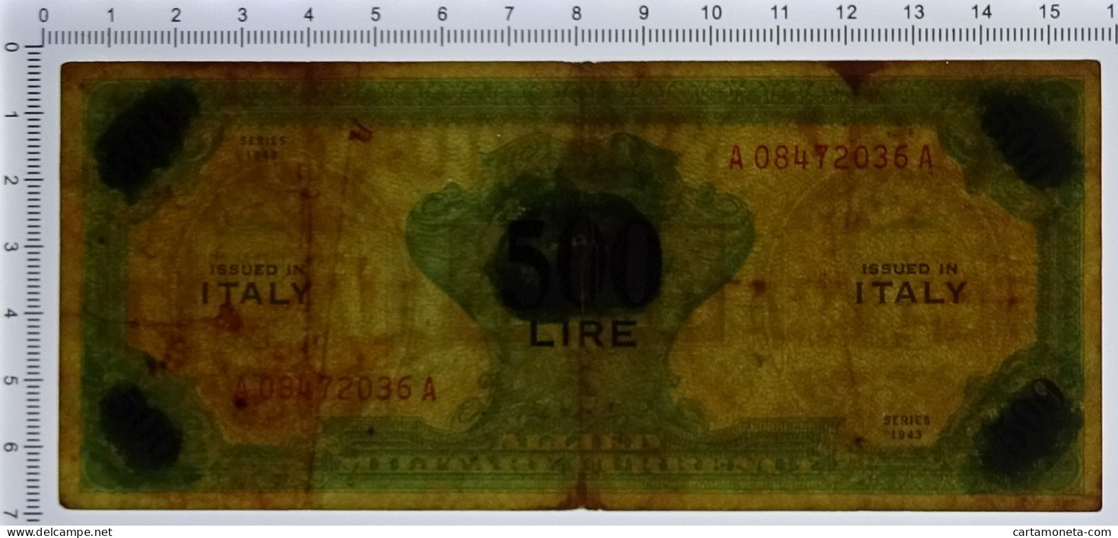 50 LIRE ALTERATO 500 LIRE OCCUPAZIONE AMERICANA IN ITALIA MONOLINGUA BEP 1943 BB - Occupazione Alleata Seconda Guerra Mondiale