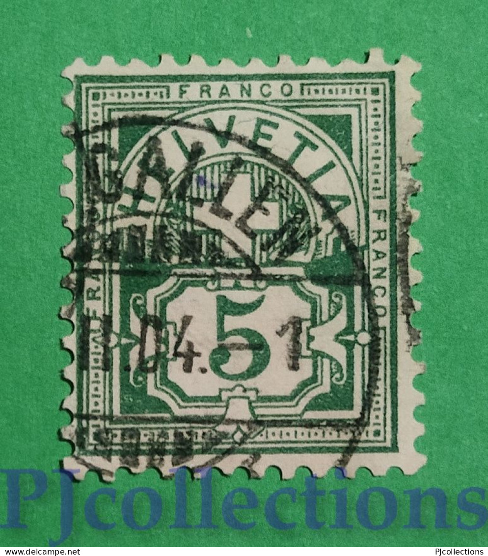 S647 - SVIZZERA - SWITZERLAND 1882/99  SERIE NUMERICA - NUMERICAL SERIES 5c USATO - USED - Oblitérés