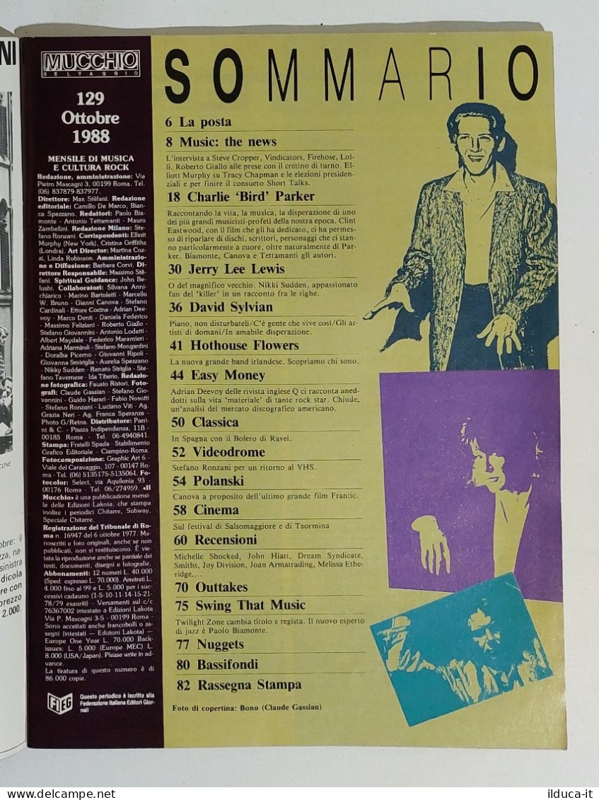 4412 Il Mucchio Selvaggio 1988 A. XII N. 129 - Charlie Bird Parker / Bono U2 - Musica
