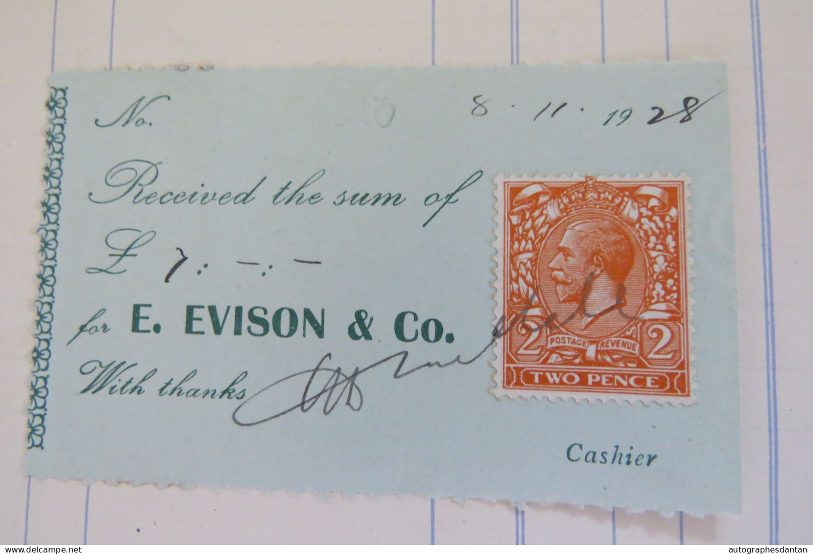 ● E. Evison & Co. London 48 & 50 St Mary Axe - Facture / Invoice 1924 - Perret Vibert à Paris - Two Pence Stamp - UK - Reino Unido