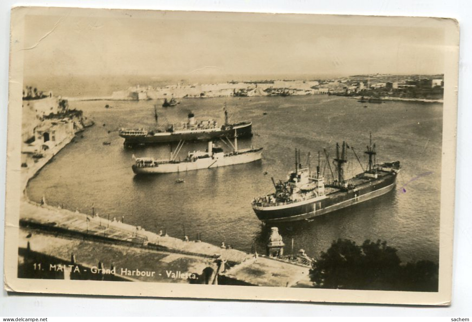 MALTE  VALLETA  Grand Harbour Gros Bateaux Dans Le Port écrite Timbrée  Vers 1950    D10  2023 - Malte