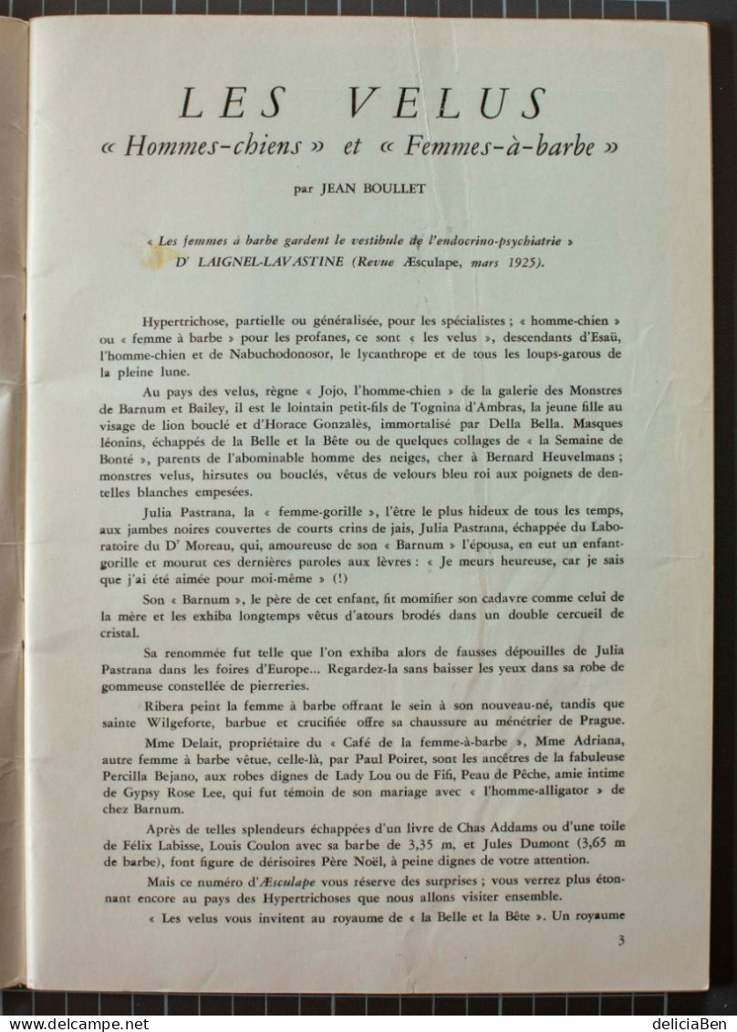 Æsculape, Revue Mensuelle Illustrée Mai-Juin 1961 : LES VELUS ( « HOMMES-CHIENS »et « FEMMES A BARBE » De Jean BOULLET - Geneeskunde & Gezondheid