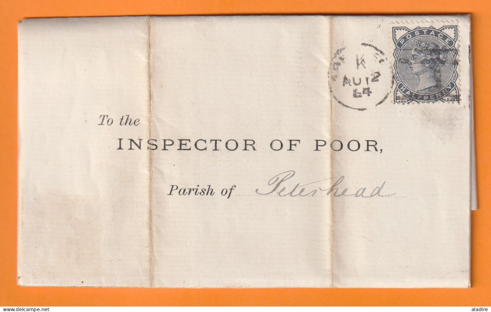 QV - 1884 - Imprimé Et Feuillet De Réponse De ABERDEEN, Ecosse Vers PETERHEAD (to The Inspector Of Poor) - 1/2 Penny - Covers & Documents