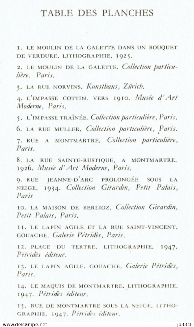 Utrillo - Montmartre Par Jean Oberlé (Petite Encyclopédie De L'art, Édit. Fernand Hazan, 1956, 16 Pages) - Encyclopédies