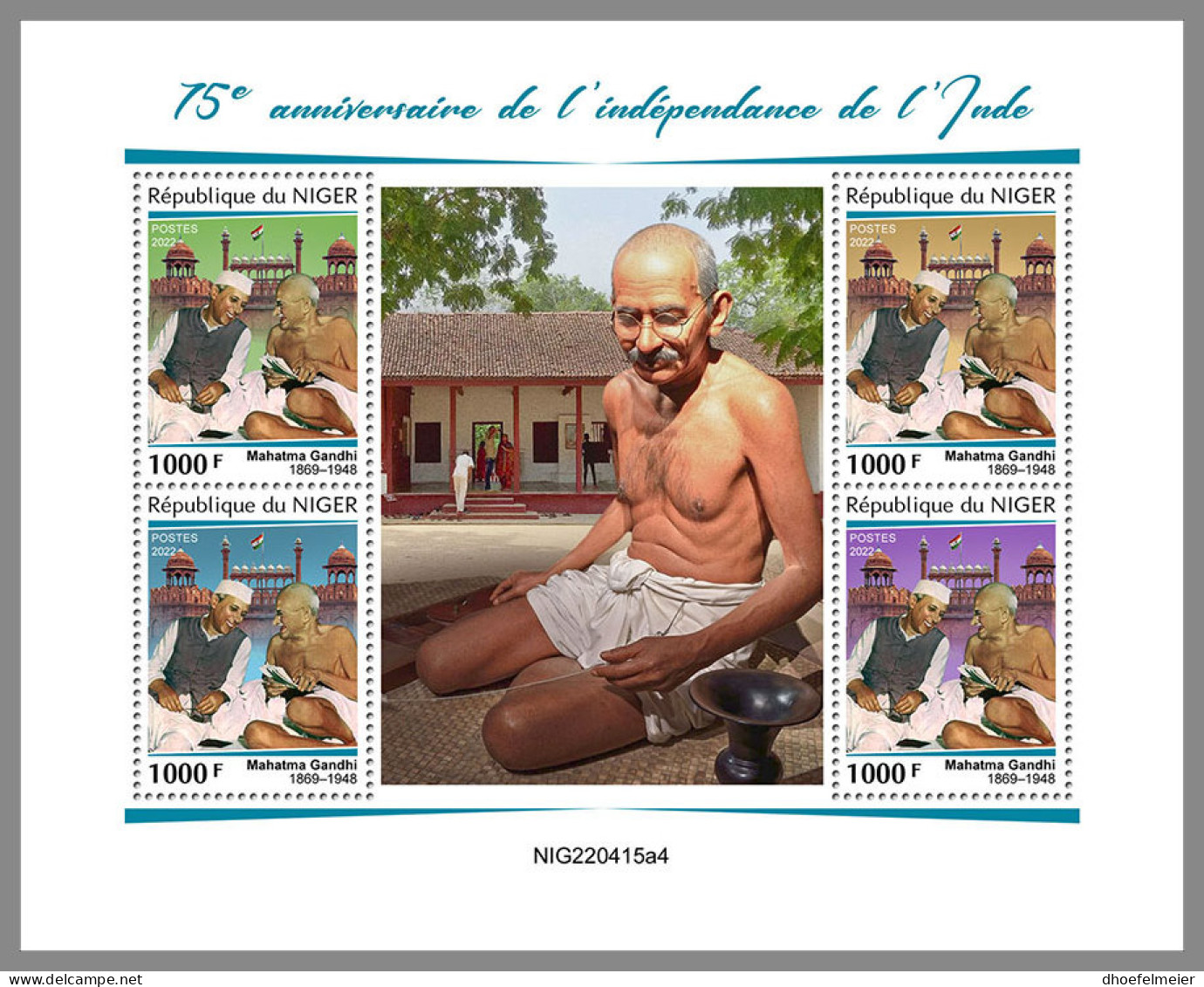 NIGER 2022 MNH Mahatma Gandhi - Indepedence Of India M/S - OFFICIAL ISSUE - DHQ2341 - Mahatma Gandhi