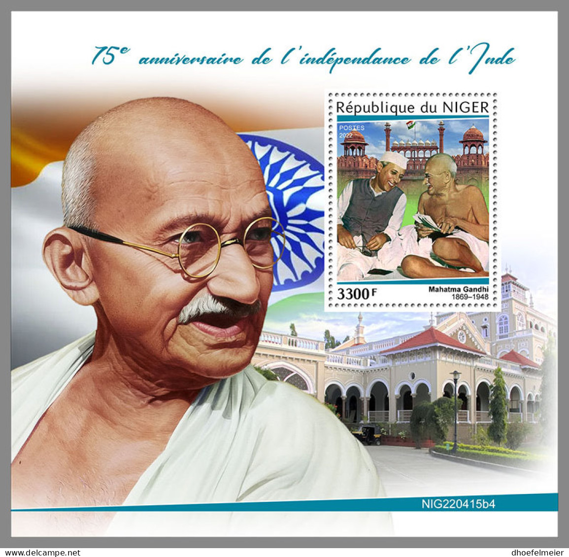 NIGER 2022 MNH Mahatma Gandhi - Indepedence Of India S/S - OFFICIAL ISSUE - DHQ2341 - Mahatma Gandhi