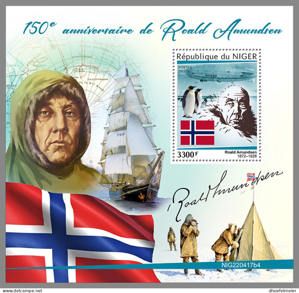 NIGER 2022 MNH Roald Amundsen S/S - OFFICIAL ISSUE - DHQ2341 - Polarforscher & Promis