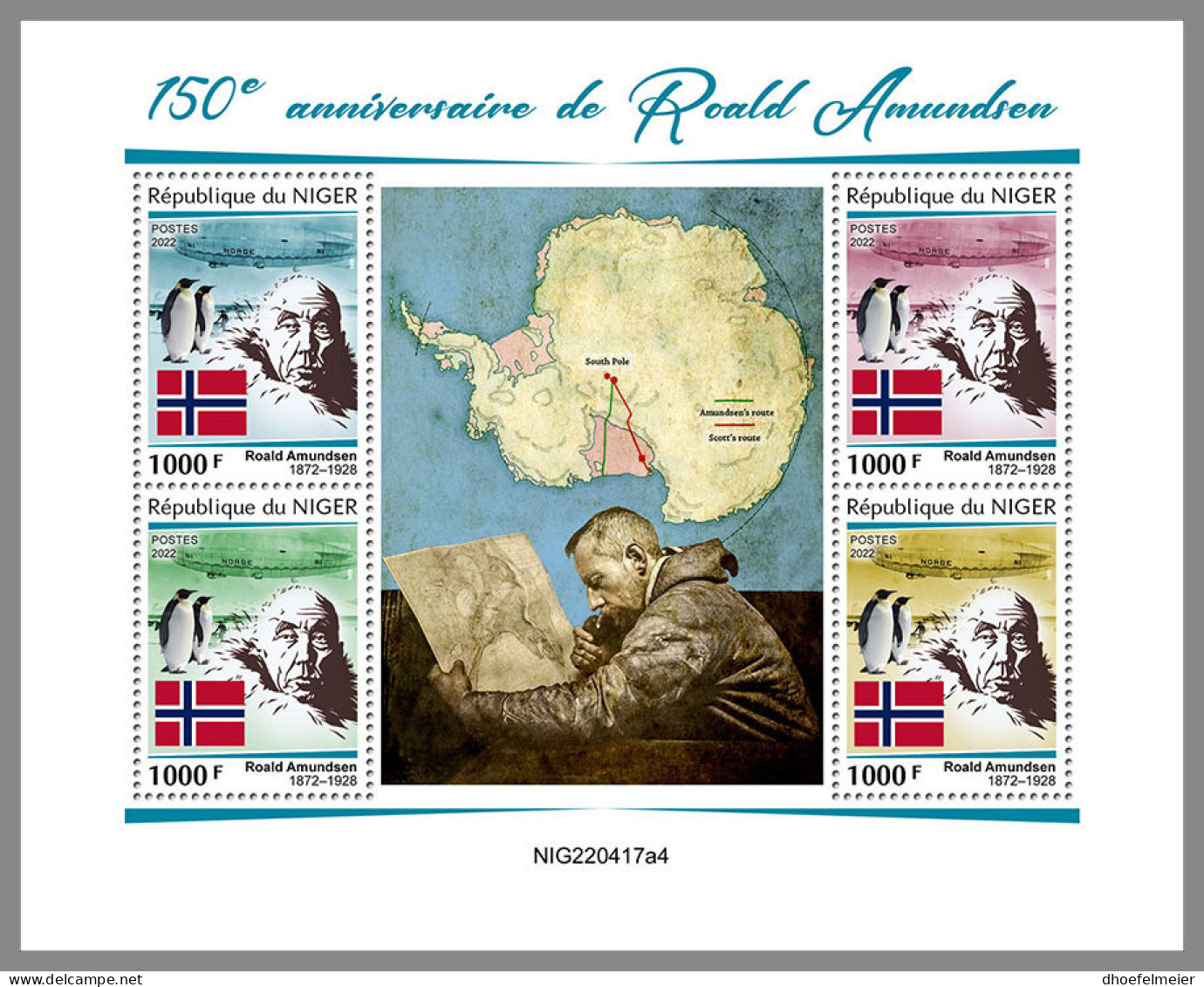 NIGER 2022 MNH Roald Amundsen M/S - IMPERFORATED - DHQ2341 - Polar Explorers & Famous People