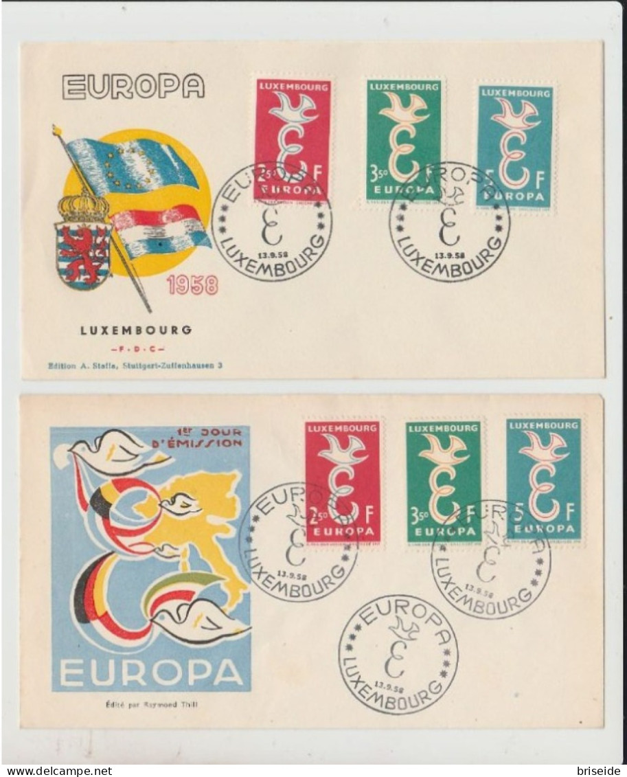 1958 N.2 BUSTE EUROPA CEPT PREMIER JOUR D'EMISSION FIRST DAY COVER ERSTTAGSBRIEF 1°GIORNO EMISSIONE LUXEMBOURG - 1958