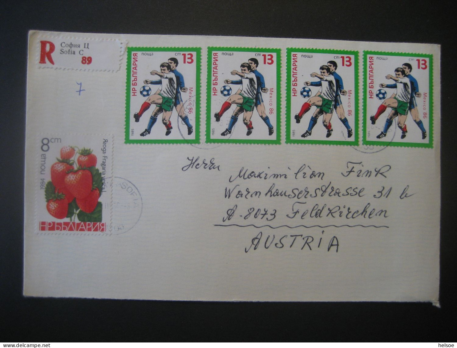 Bulgarien- Reko-Brief, Mit Tagesstempel 1986 Auf Fußballmarken - Storia Postale