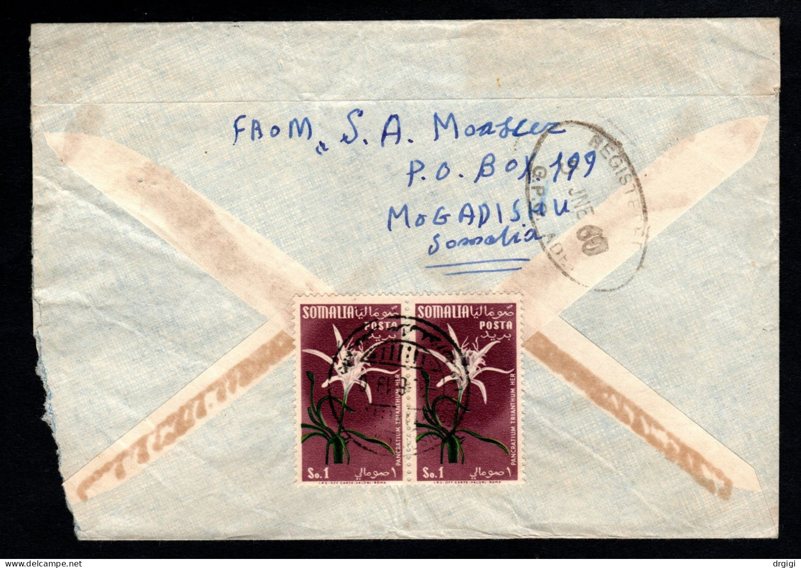 Somalia AFIS, POSTA VIAGGIATA 1960, MOGADISCIO PER ADEN - Somalië (AFIS)