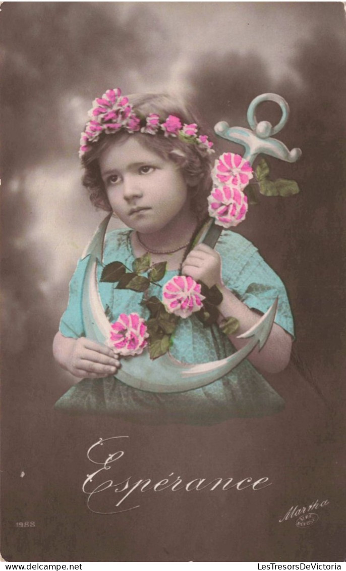 ENFANT -  Petite Fille Avec Une Croix - Espérance - Fleurs - Colorisé - Carte Postale Ancienne - Sonstige & Ohne Zuordnung