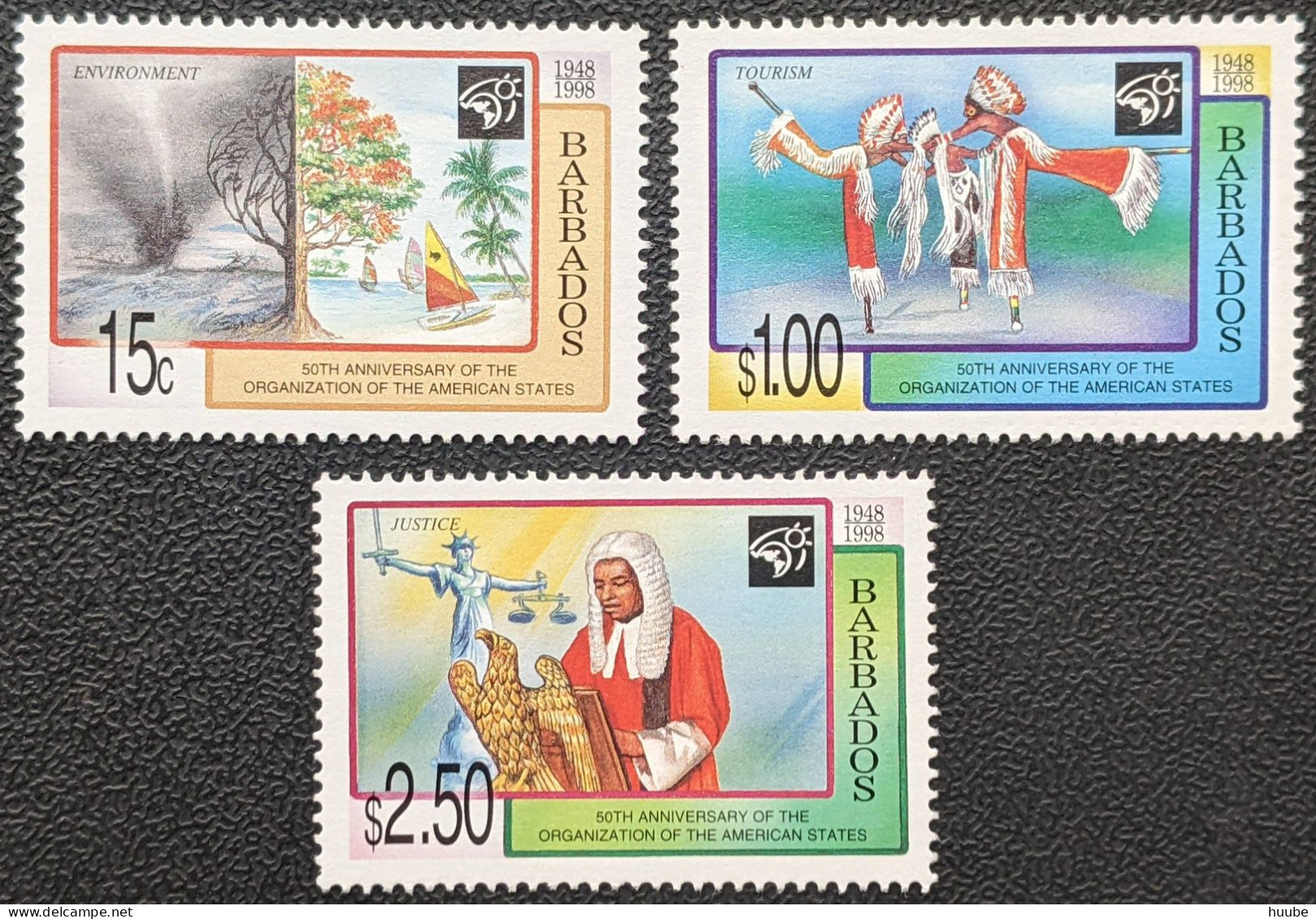 Barbados, 1998, Mi 940-942, 50th Anniversary Of Organization Of American States,  Dancers In Native Costumes, 3v, MNH - Danse