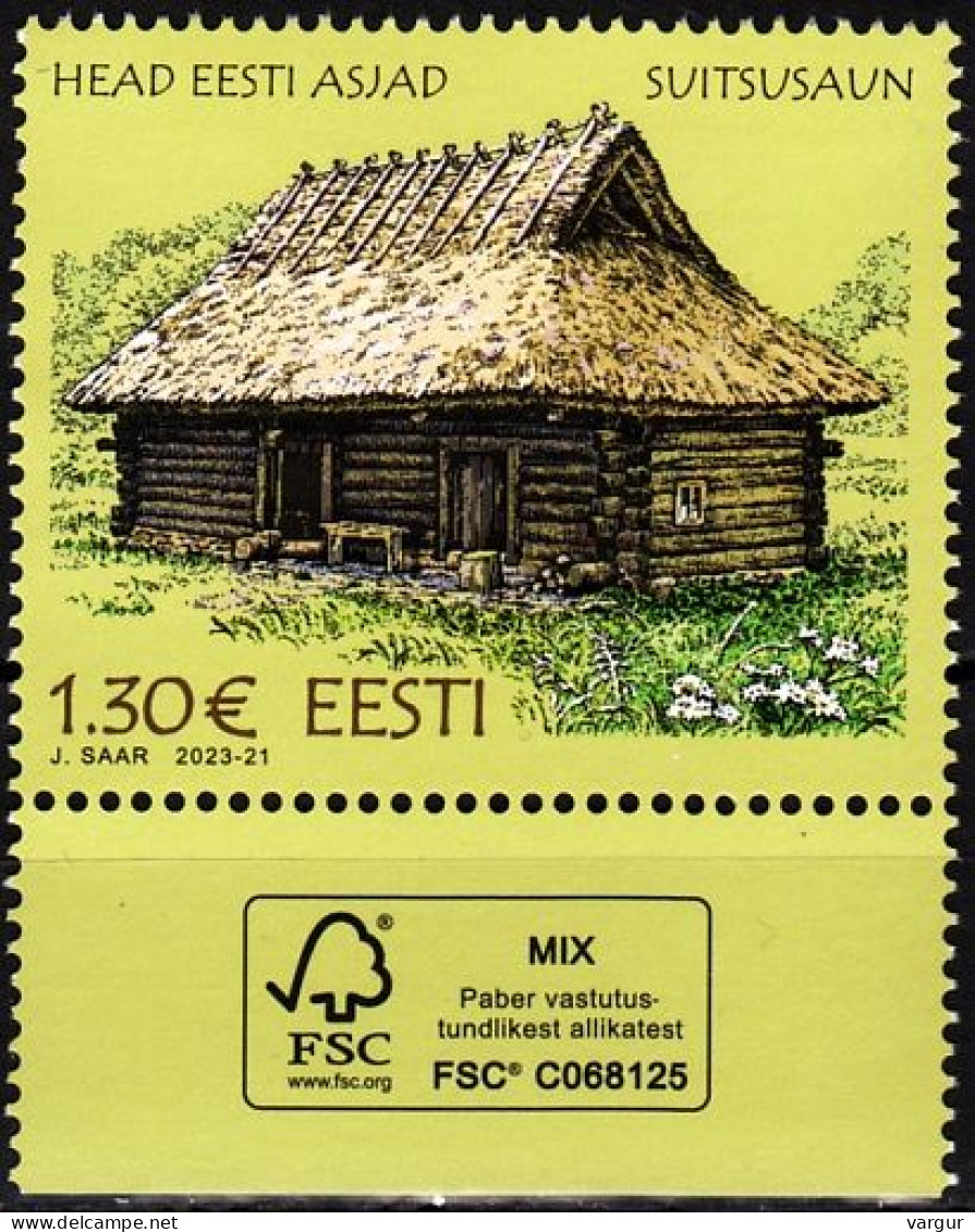 ESTONIA 2023-19 Folk Traditions: Smoke Sauna. FSC Margin, MNH - Autres & Non Classés