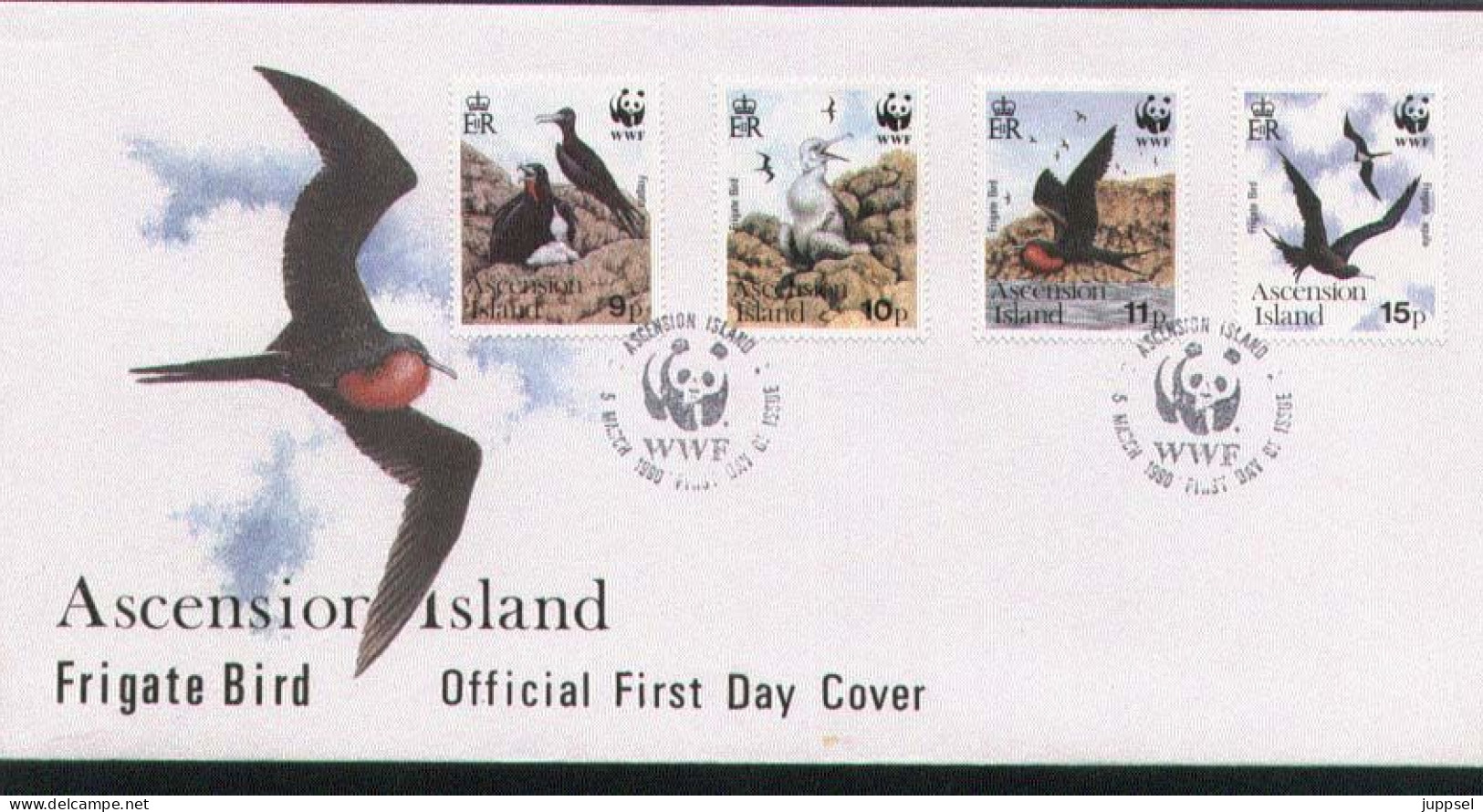 WWF,  LOCAL FDC   ASCENSION ISLANDS  Frigate Bird  /  Lettre De Première Jour,  Frégate  -  1990 - Meeuwen