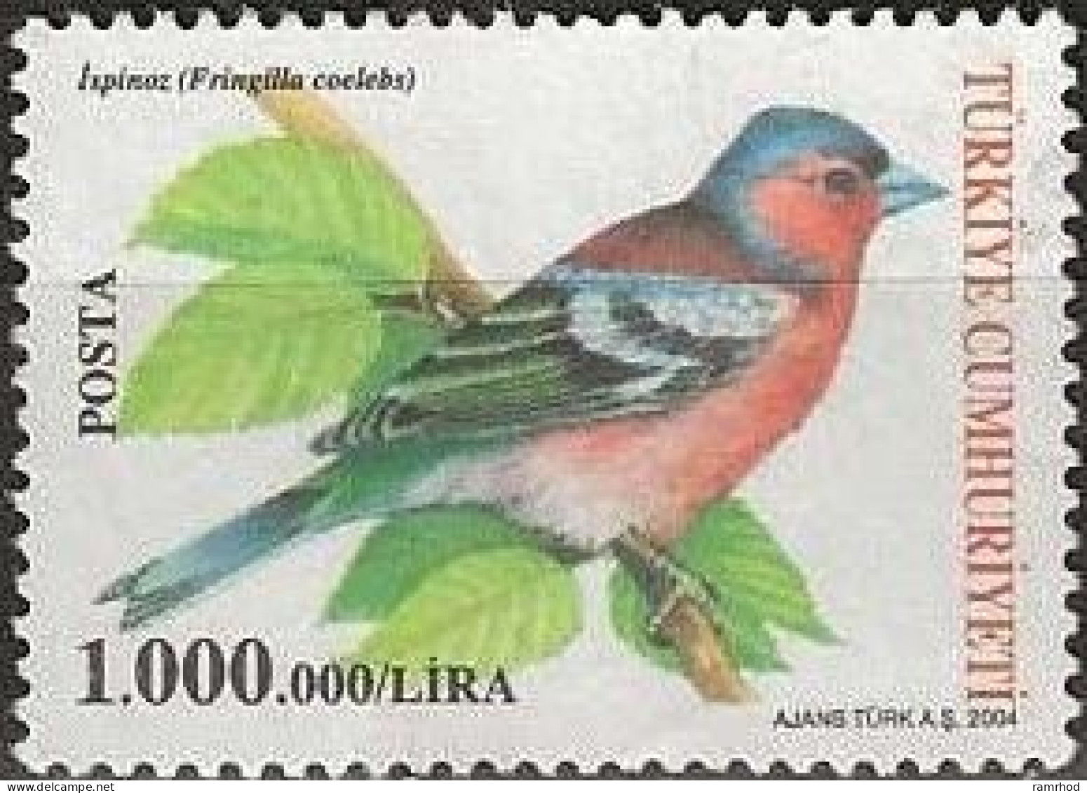 TURKEY 2004 Birds - 1000000l. - Chaffinch (Fringella Coelebs) MNG - Usados