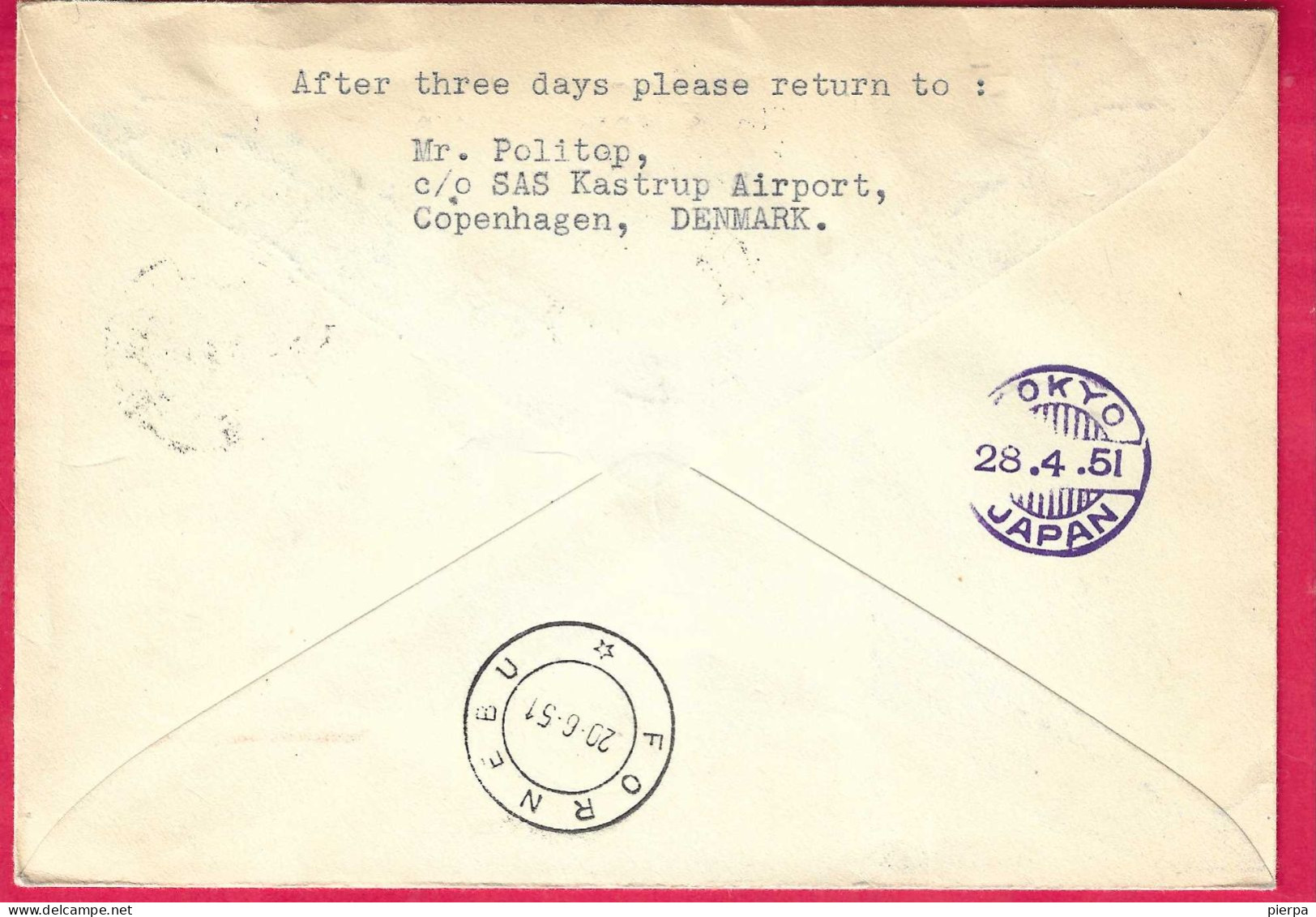 NORGE - FIRST FLIGHT SAS FROM OSLO TO TOKYO *25.4.1951* ON OFFICIAL REGISTERED COVER - Lettres & Documents