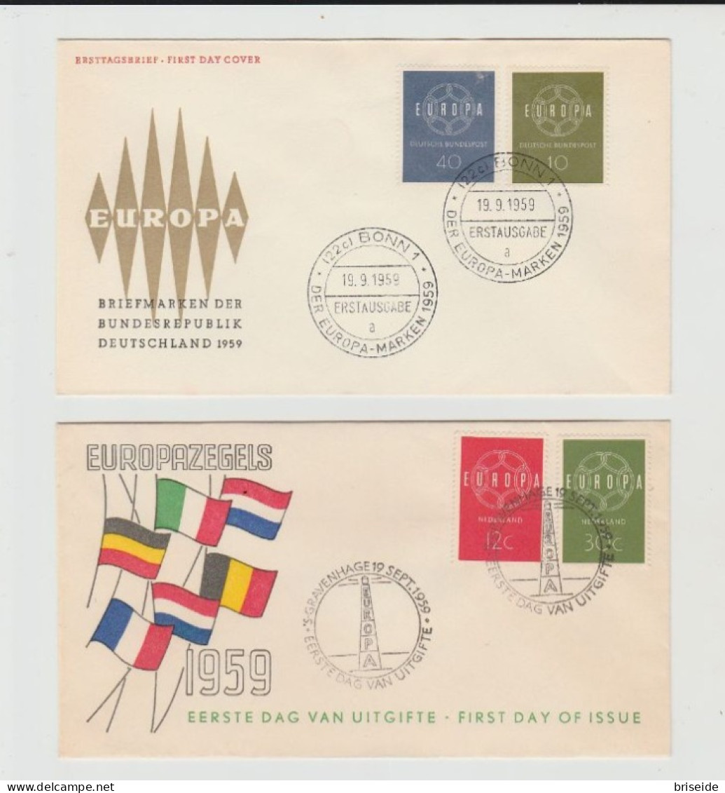 1959 N.2 BUSTE EUROPA CEPT PREMIER JOUR D'EMISSION FIRST DAY COVER ERSTTAGSBRIEF 1°GIORNO EMISSIONE DEUTSCHE BUNDESPOST - 1959