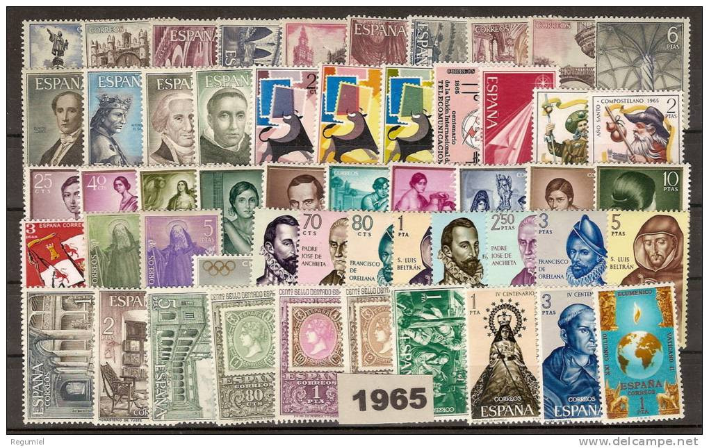 España Año 1965 Completo Sin Escudos. ** 53 Sellos. - Años Completos