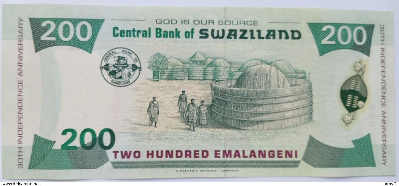 1998 Swaziland  200 Emalangeni ( UNC ) 9 30th Anniversary Of Independance ) - Swasiland