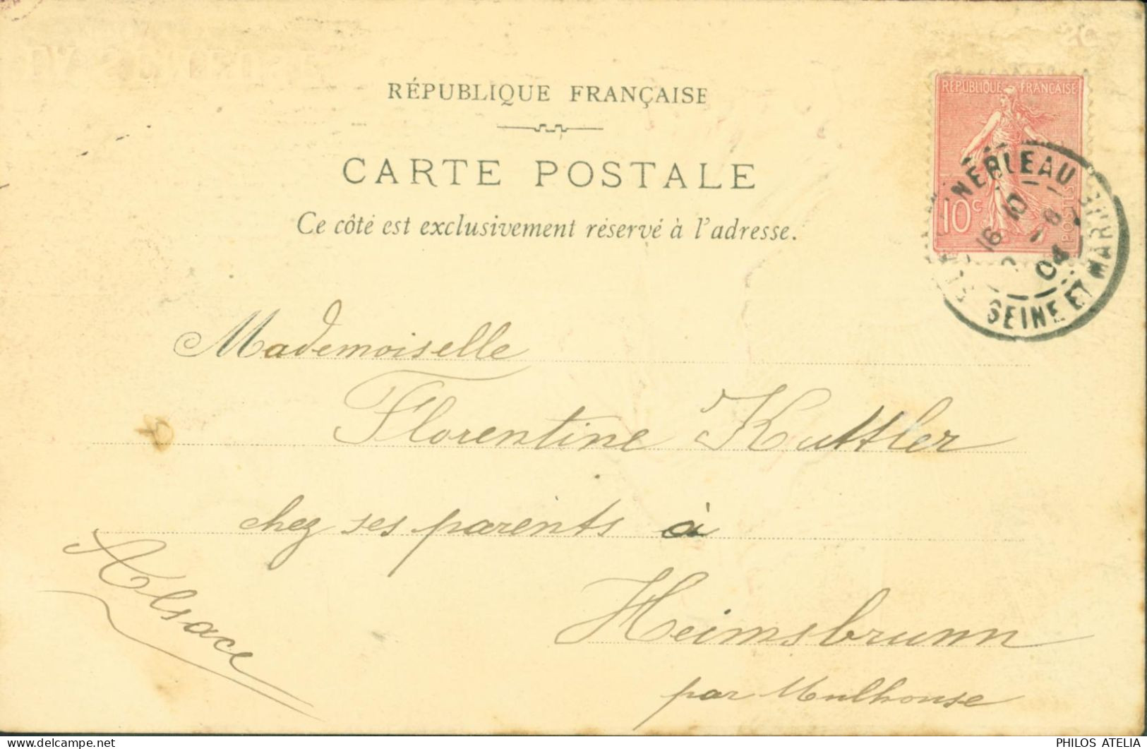 Carte La Semeuse Gauffrée YT N°129 Semeuse Lignée 10c Rose CAD Fontainebleau 7 6 1904 Maximum - ...-1929