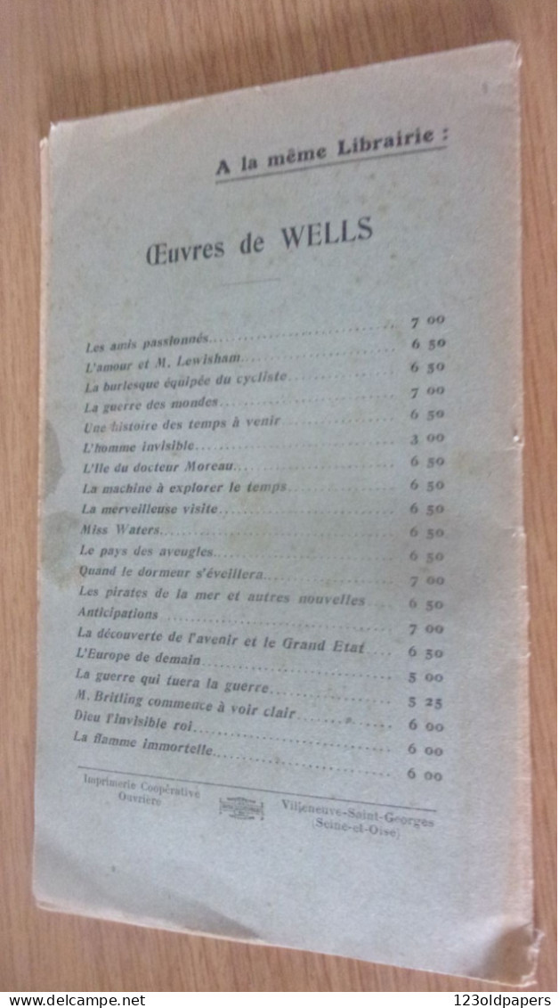 1920 CETTE MISERE DES SOULIERS. WELLS H.G.  LIBRAIRIE DU PARTI SOCIALISTE ET DE L'HUMANITE, - 1901-1940