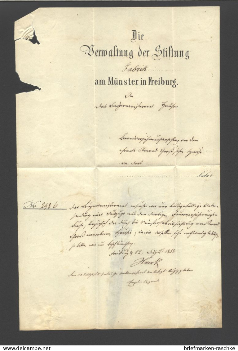 Baden,Brief Der Freiburger Münsterstiftung,Marken Abgefallen   (240) - Lettres & Documents