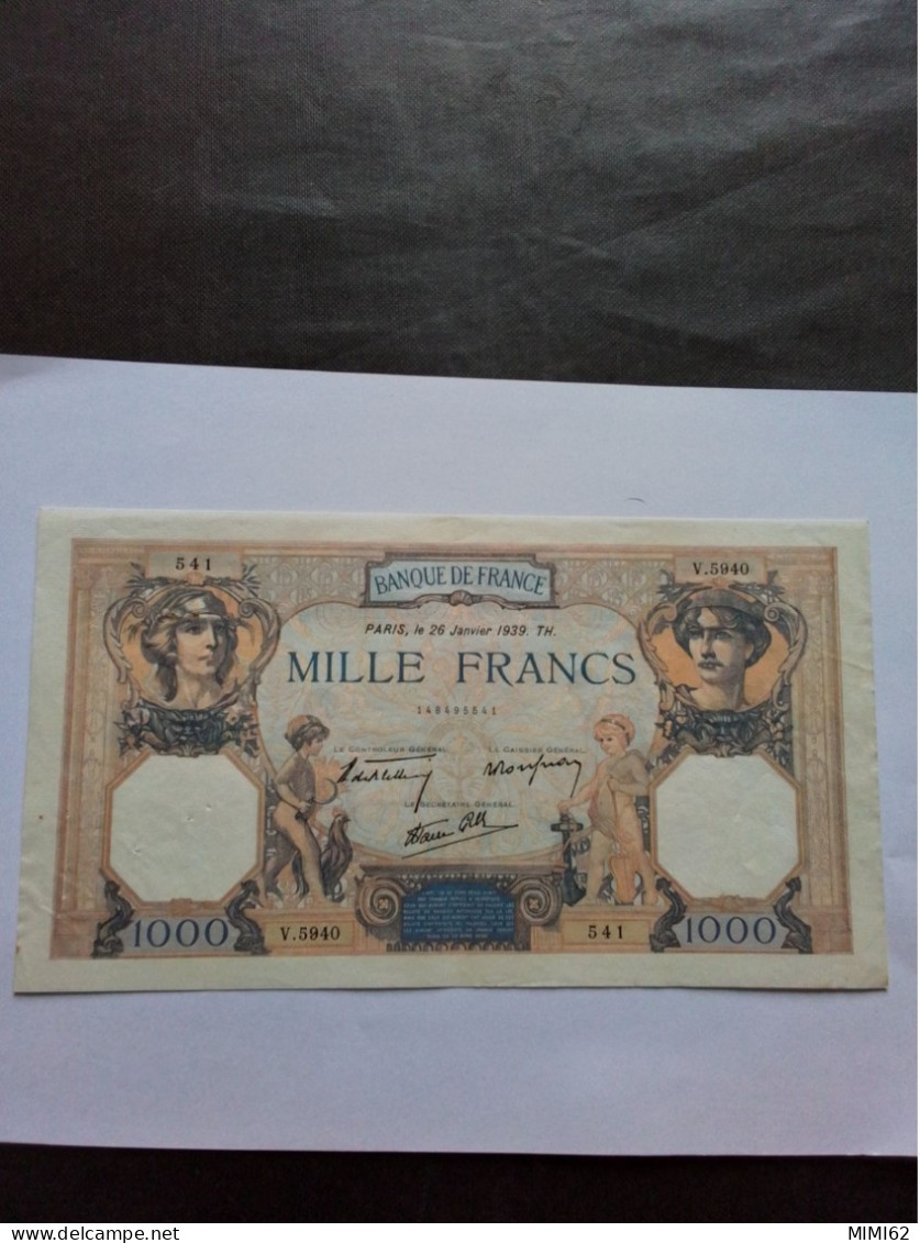 1000 FRANCS CERES ET MER URE TYPE 1927 MODIFIE - 1 000 F 1927-1940 ''Cérès Et Mercure''