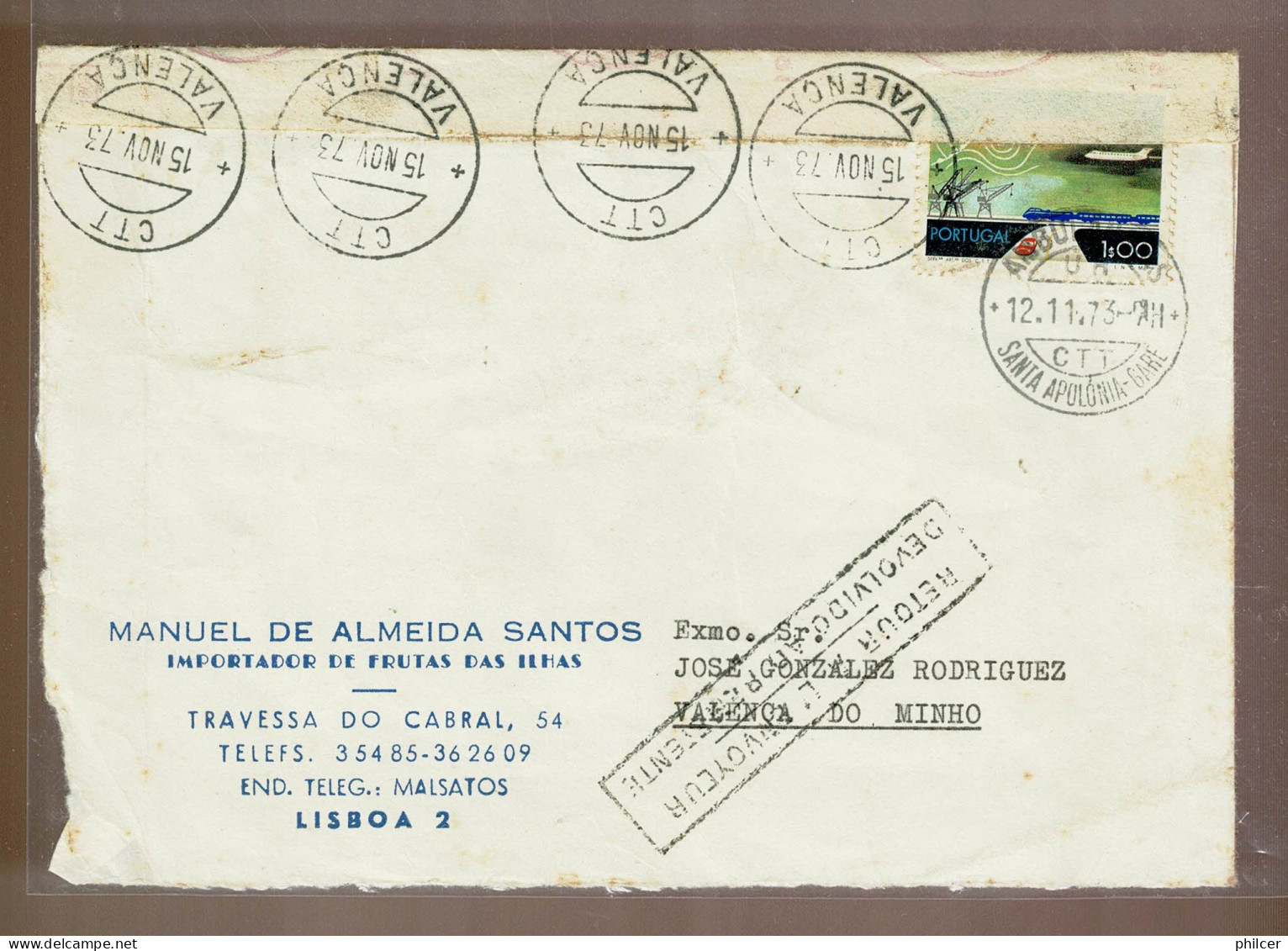 Portugal, 1973, Para Valença Do Minho - Lettres & Documents