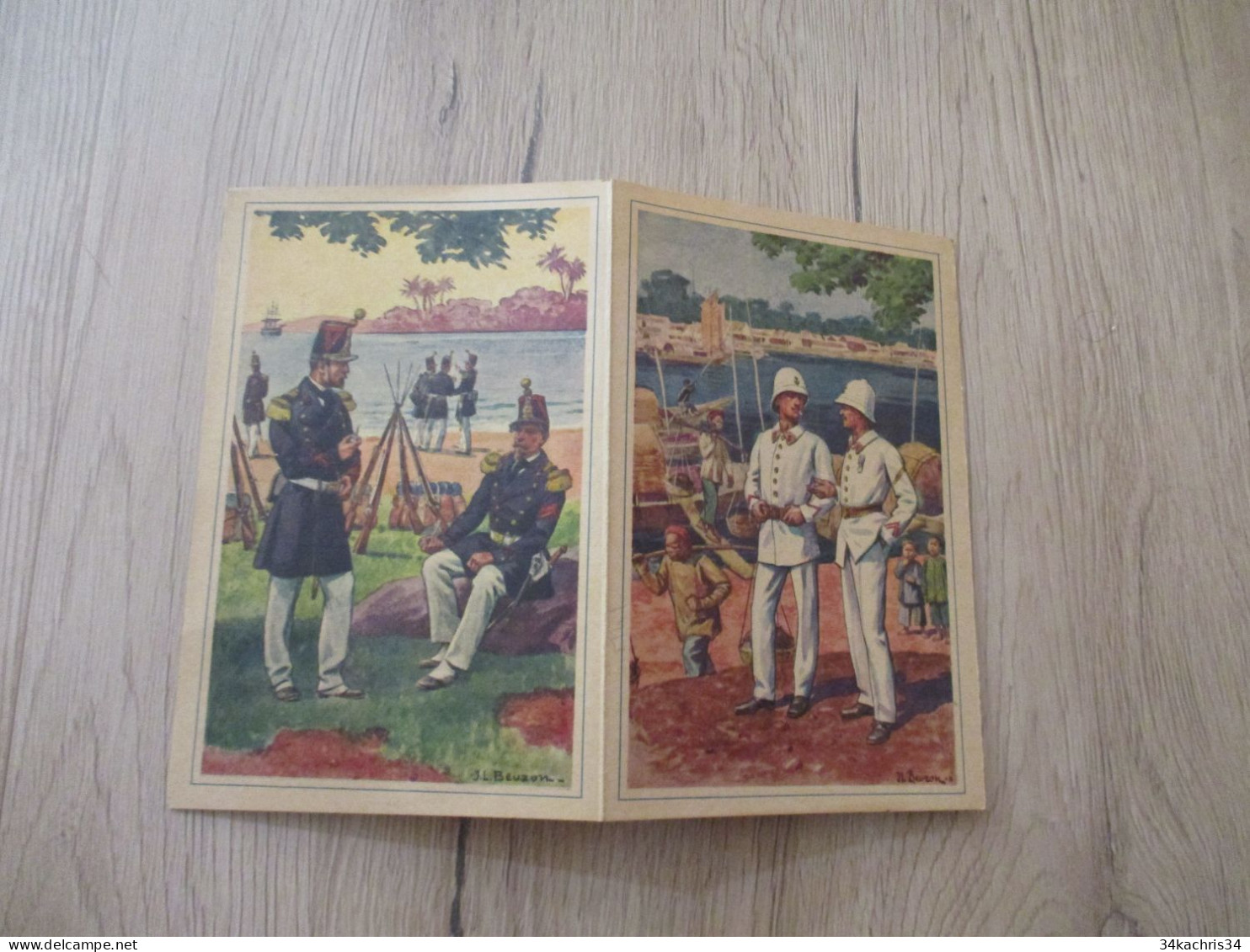 Double Carte Illustrée Par Beuzon Propagande Engagez Vous Dans Les Troupes Coloniales - Documents