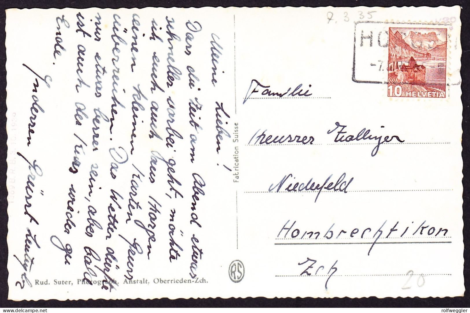 1935 Gelaufene AK Mit Kastenstempel HORGEN. - Horgen