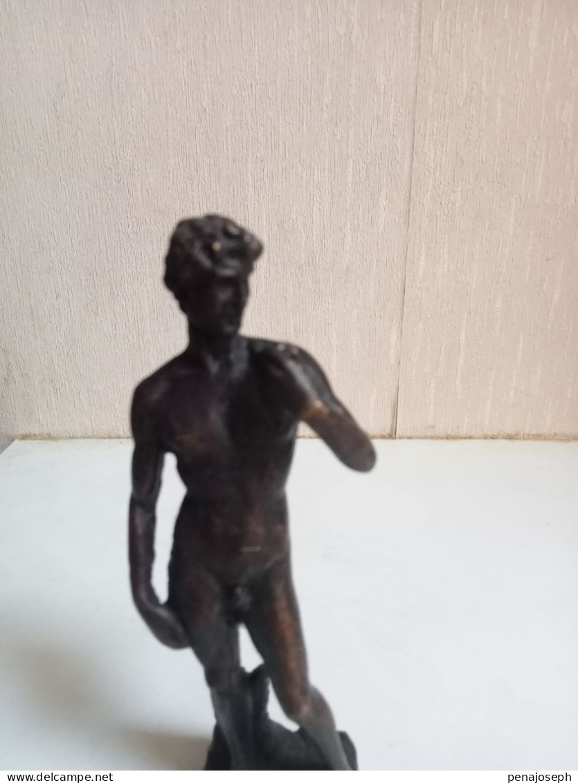 Sculpture Statue David D'après Michel-Ange, Reproduction En Bronze Hauteur 14 Cm - Bronzi
