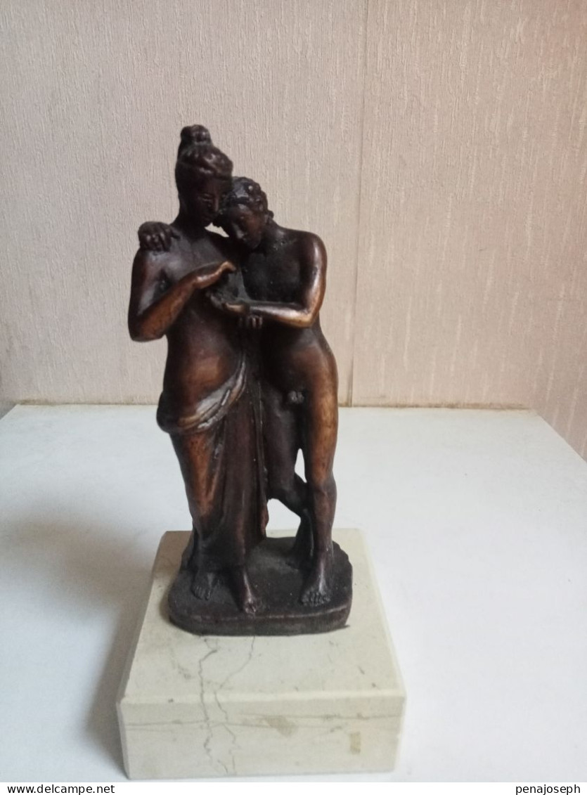 Sculpture Statue En Bronze Reproduction Amour Et Psyché Hauteur 17 Cm - Brons