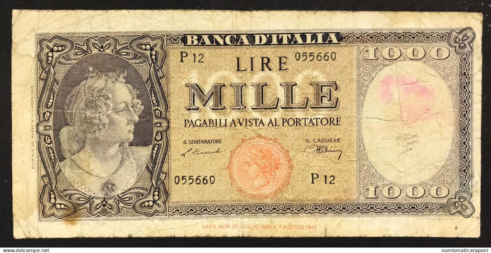 1000 Lire Italia Testina 20 03 1947 Rara  Naturale LOTTO 4782 - 1000 Lire