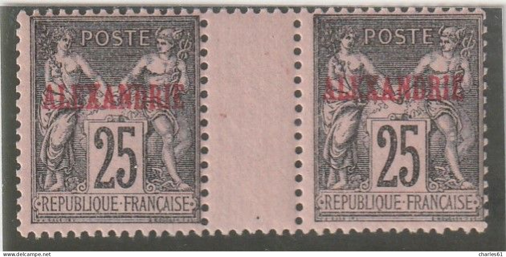 ALEXANDRIE - Paire Avec Intervalle  N°11 ** (1899-1900) Type Sage : 25c Noir Sur Rose (II) - Neufs