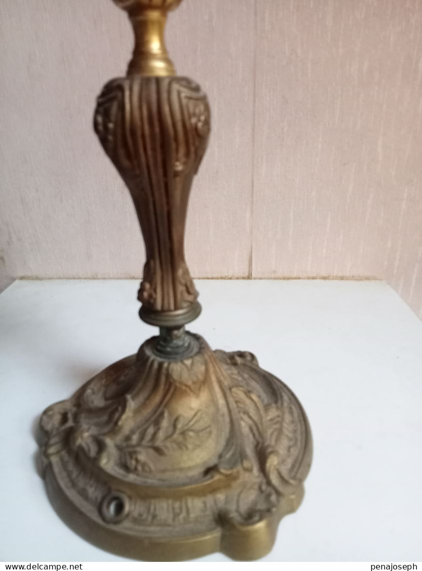 ancien bougeoir bronze doré transformé pour lampe hauteur 23 cm