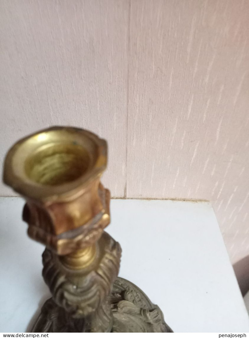 ancien bougeoir bronze doré transformé pour lampe hauteur 23 cm