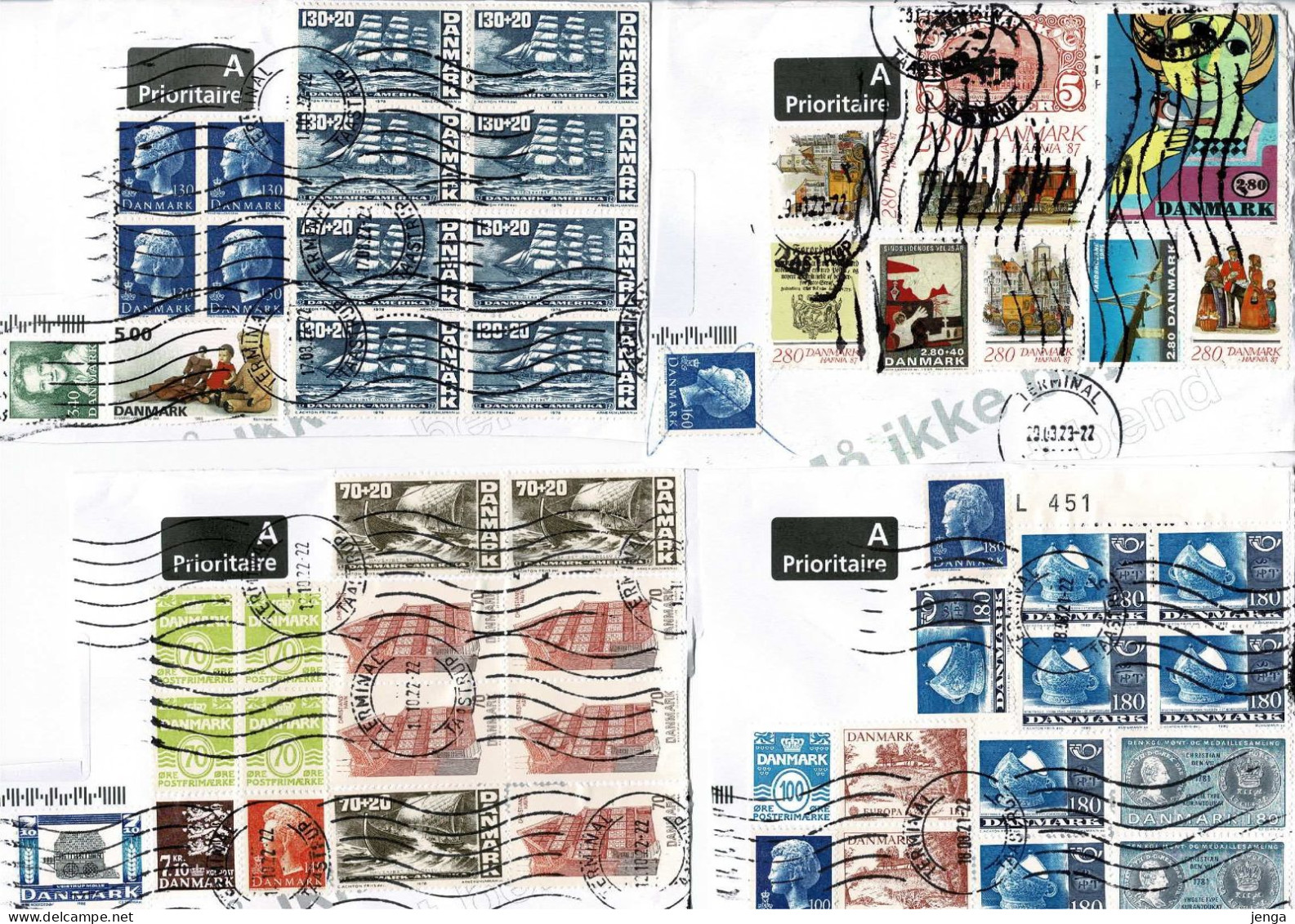 Denmark; Used Stamps (around 145) On 14 Fragments. - Lotes & Colecciones