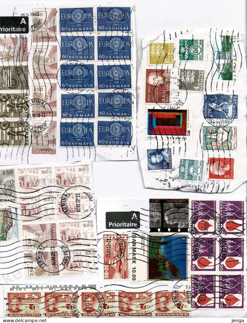 Denmark; Used Stamps (around 145) On 14 Fragments. - Sammlungen